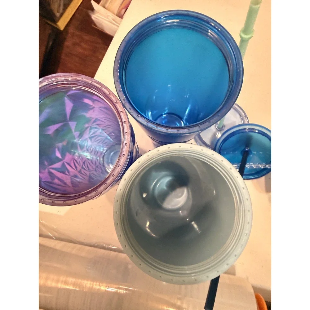 Starbucks Blue Tumbler Lot 3 Royal Blue Soft Touch Prism & Studded 24 oz